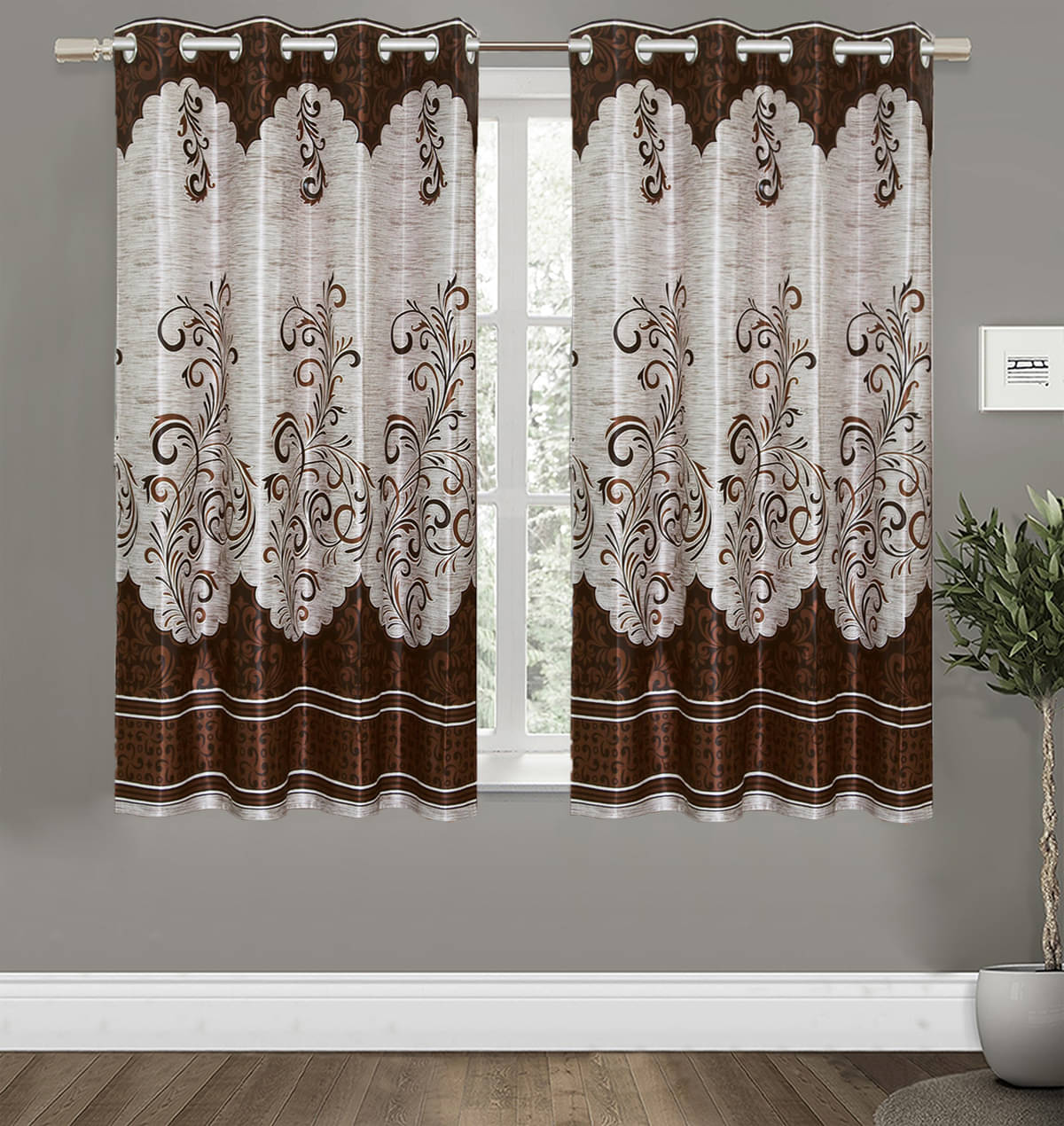 Home Candy Set of 2 Window Semi-Transparent Eyelet Polyester Brown Curtains ( 152 x 120 cm ) Home Candy Set of 2 Window Semi-Transparent Eyelet Polyester Brown Curtains ( 152 x 120 cm )