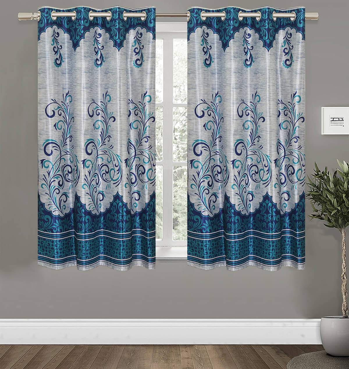 Home Candy Set of 2 Window Semi-Transparent Eyelet Polyester Blue Curtains ( 152 x 120 cm ) Home Candy Set of 2 Window Semi-Transparent Eyelet Polyester Blue Curtains ( 152 x 120 cm )