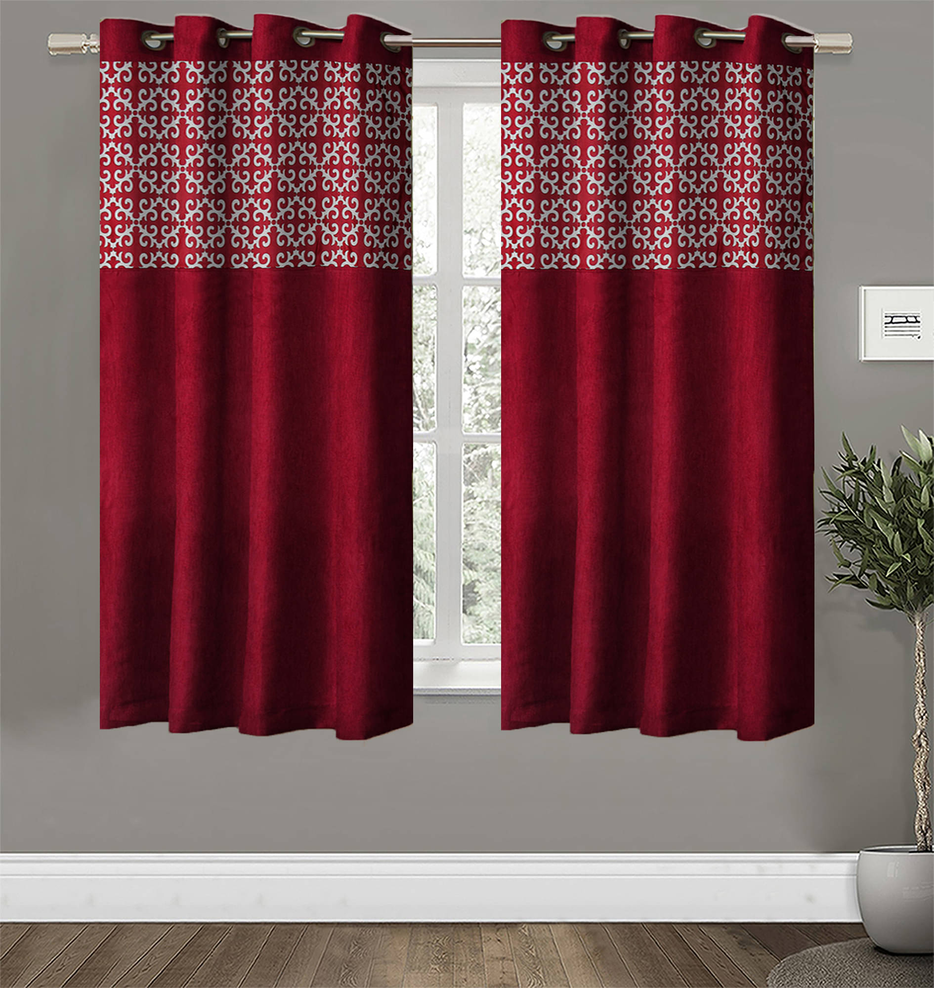 Home Candy Set of 2 Window Semi-Transparent Eyelet Polyester Maroon Curtains ( 152 x 120 cm ) Home Candy Set of 2 Window Semi-Transparent Eyelet Polyester Maroon Curtains ( 152 x 120 cm )