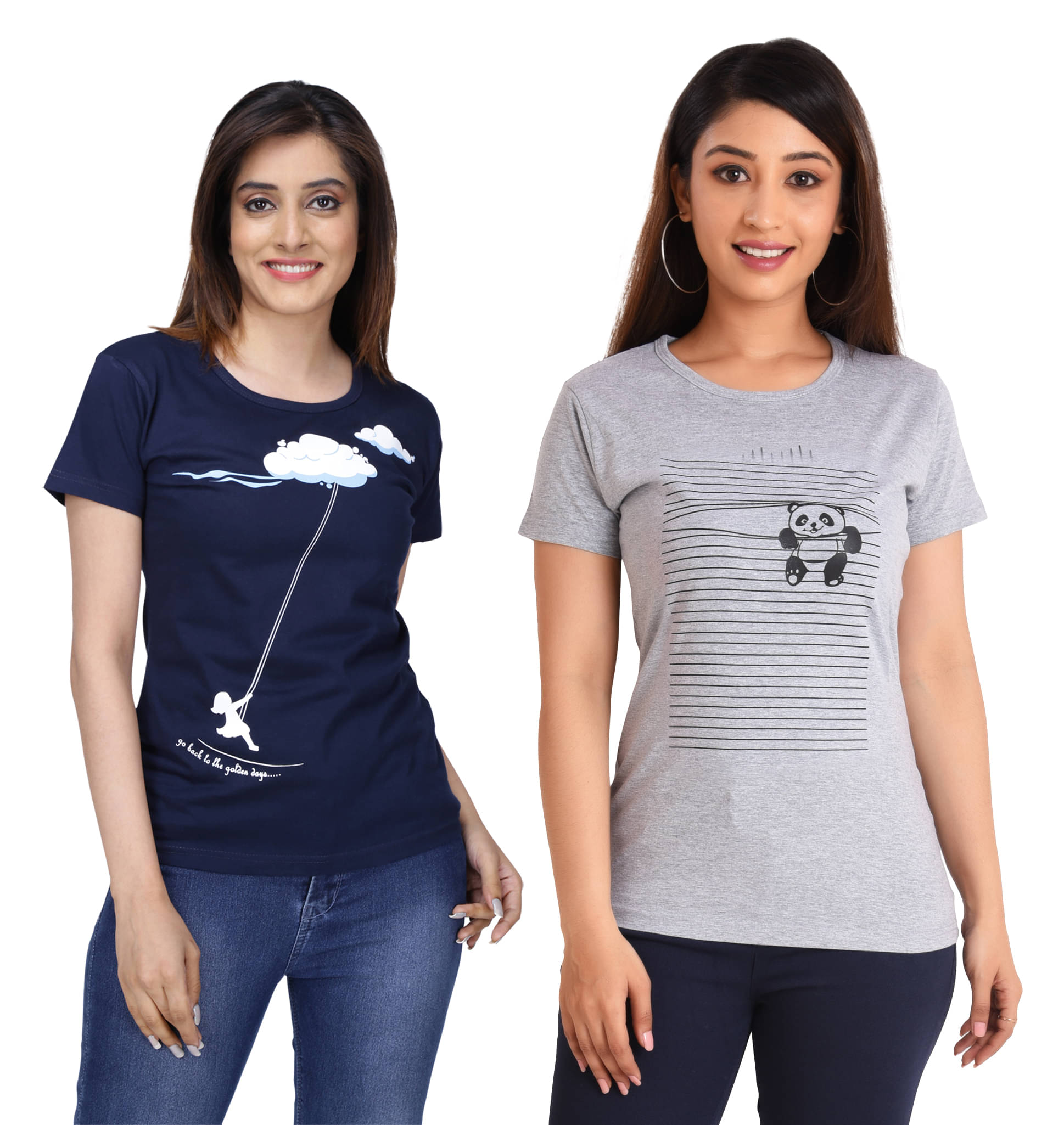     			Neo Garments Women Cotton Printed Regular Fit Round Neck T-Shirt ( Multi Color )