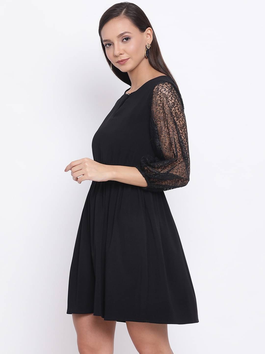 ALL WAYS YOU Women Polyester Fit & Flare Dress ( Black ) ALL WAYS YOU Women Polyester Fit & Flare Dress ( Black )