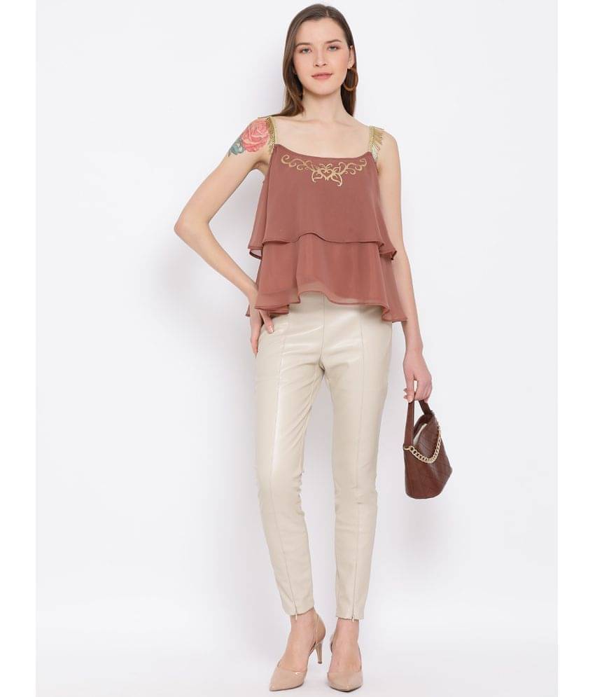 ALL WAYS YOU Women's Polyester Tiered Top ( Brown ) ALL WAYS YOU Women's Polyester Tiered Top ( Brown )