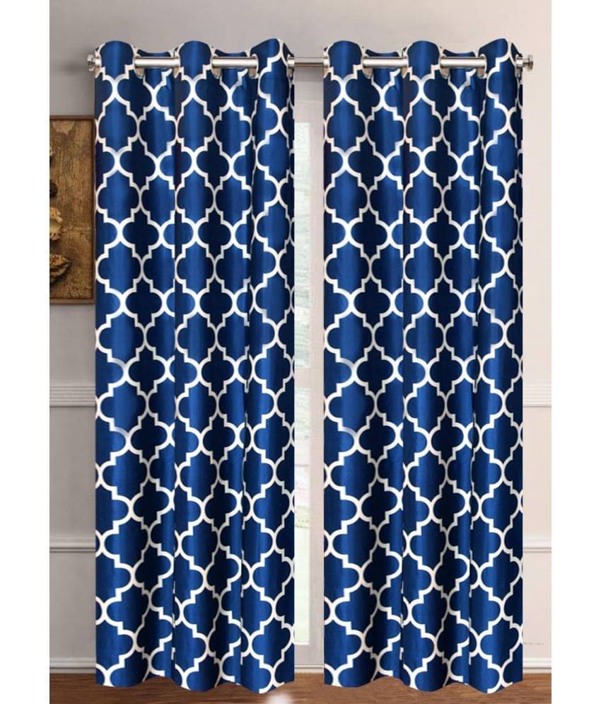     			Home Candy Set of 2 Door Semi-Transparent Eyelet Polyester Blue Curtains ( 213 x 120 cm )
