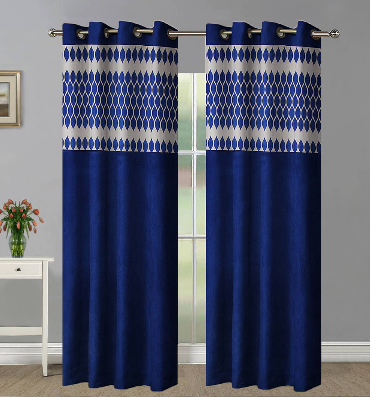 Home Candy Set of 2 Long Door Semi-Transparent Eyelet Polyester Blue Curtains ( 274 x 120 cm ) Home Candy Set of 2 Long Door Semi-Transparent Eyelet Polyester Blue Curtains ( 274 x 120 cm )