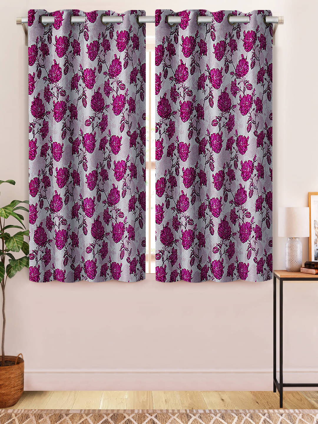     			Home Candy Set of 2 Window Semi-Transparent Eyelet Polyester Pink Curtains ( 152 x 120 cm )