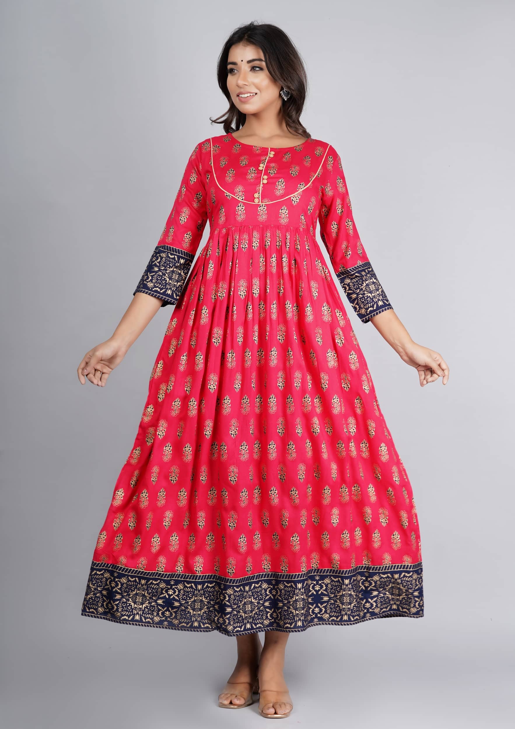 Jaipuri Collection Pink Rayon Anarkali Kurti - Single - Kurtis, Tunics | Buy online on ZillyBuy