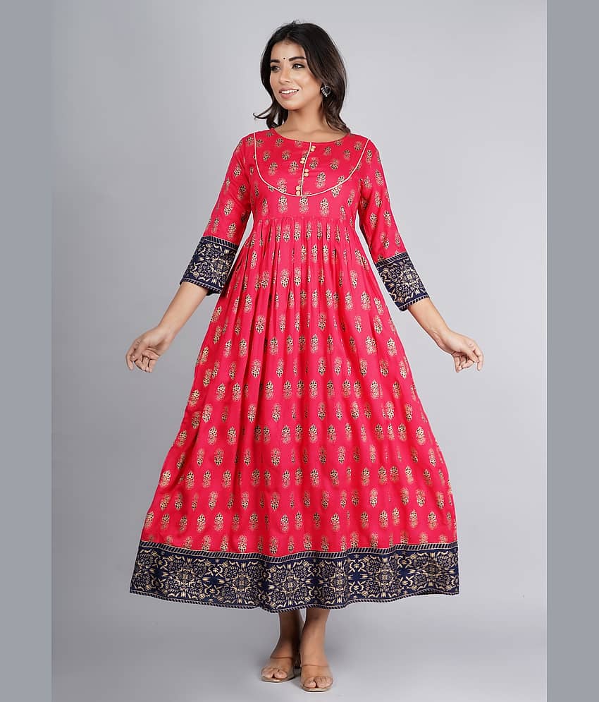 Jaipuri Collection Pink Rayon Anarkali Kurti - Single - Kurtis, Tunics | Buy online on ZillyBuy