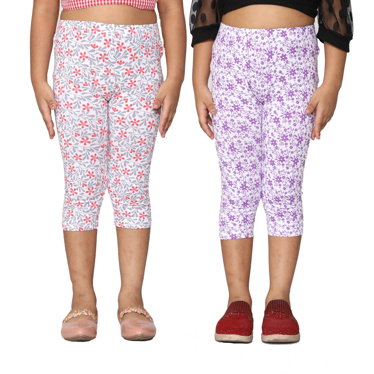     			2K Kids Pack of 2 Girls Lycra Capris ( Purple )