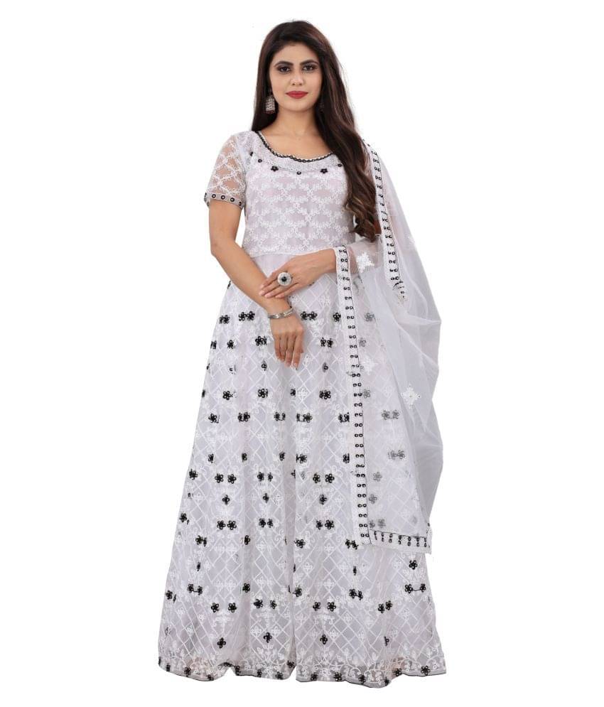 Aika White Net Ethnic Gown - Single Aika White Net Ethnic Gown - Single
