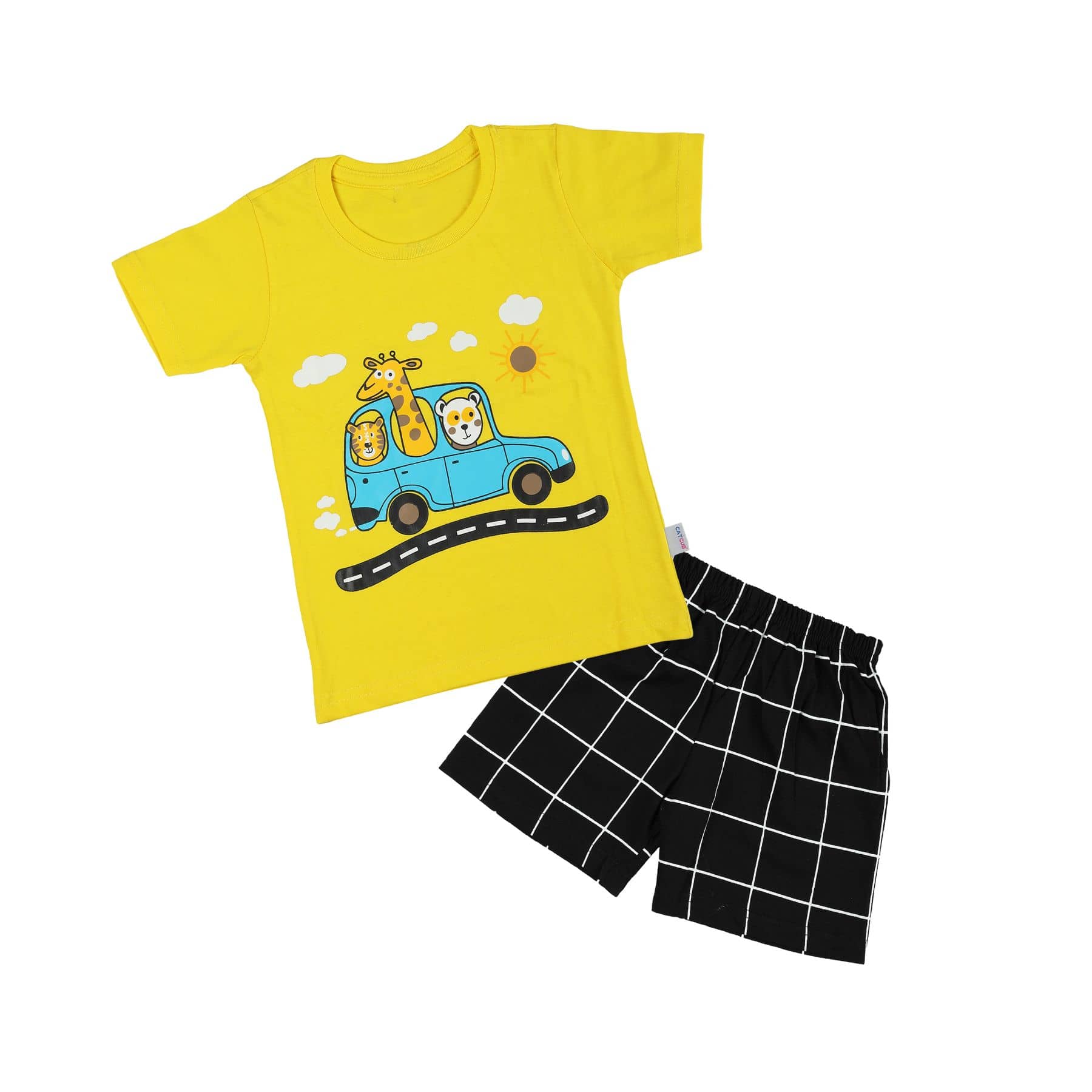 CATCUB Baby Girls Cotton T Shirts & Shorts ( Yellow )