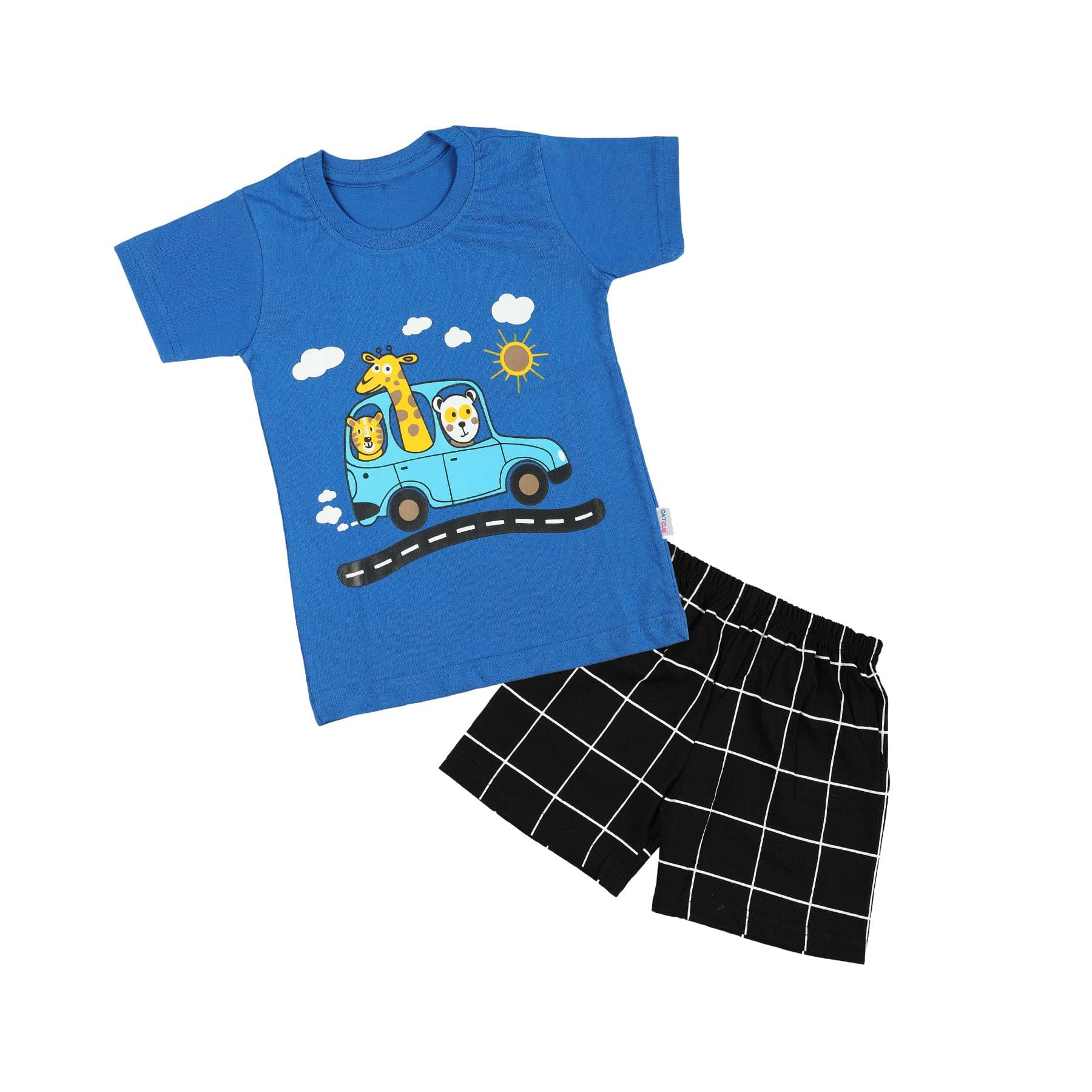     			CATCUB Pack of 1 Boys Cotton T-Shirt & Shorts Set ( Blue )