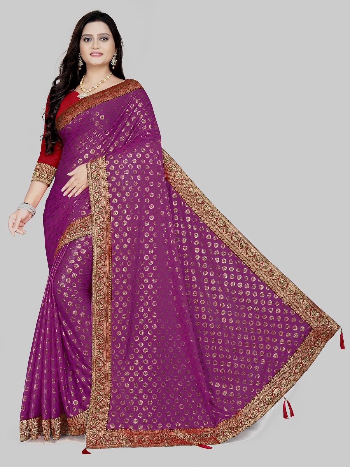 Gazal Fashions Lycra Printed Saree With Unstitched Blouse Piece ( Purple ) - Sarees | Buy online on ZillyBuy