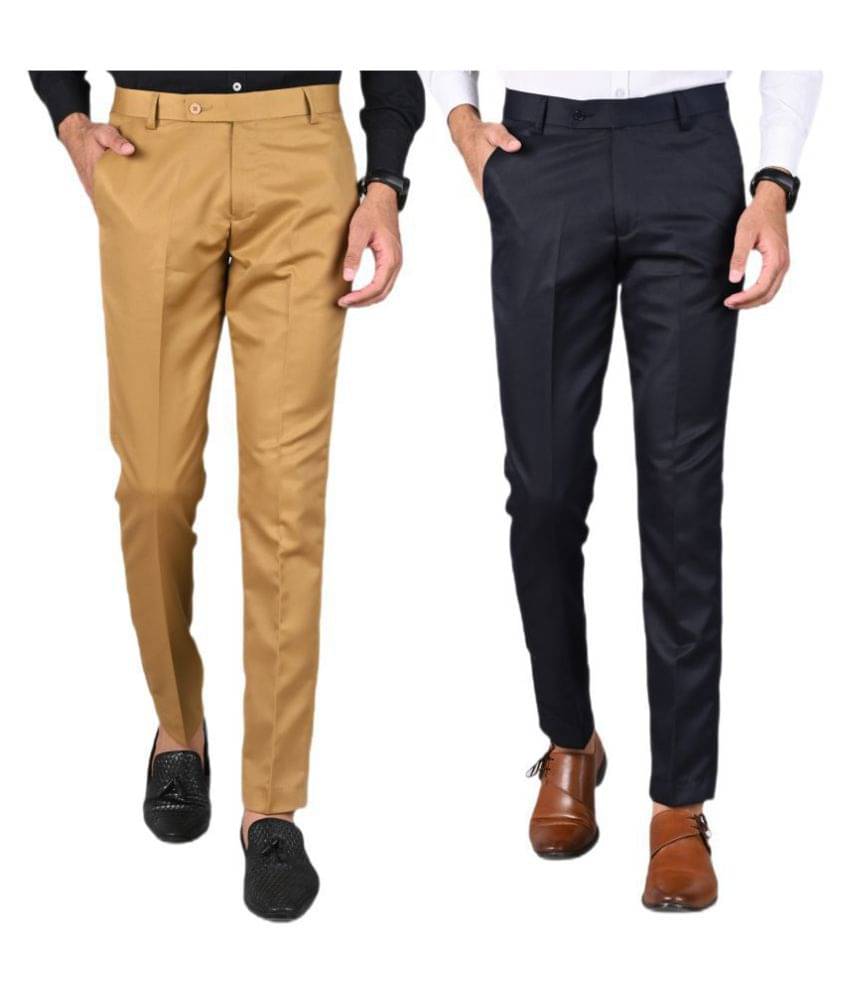     			MANCREW - Navy Blue Polycotton Slim - Fit Men's Formal Pants ( Pack of 2 )