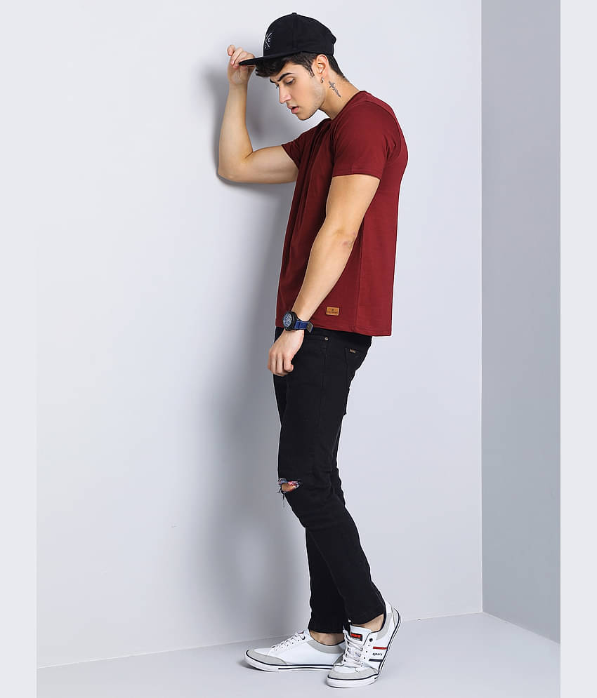 Paul Street Pack of 1 Cotton Blend Slim Fit Men's T-Shirt ( Maroon )