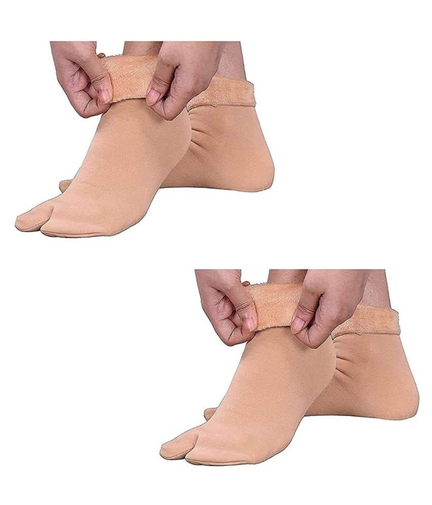 THRIFTKART - Beige Polyester Women's Thumb Socks ( Pack of 2 ) - Socks | Buy online on ZillyBuy