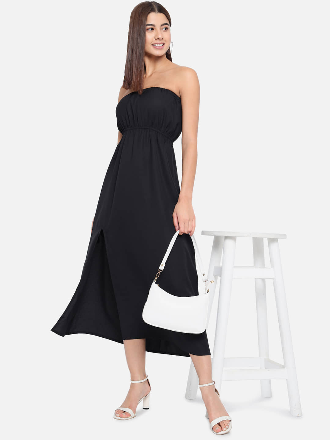 ALL WAYS YOU Women Polyester Solid Empire Dress ( Black )