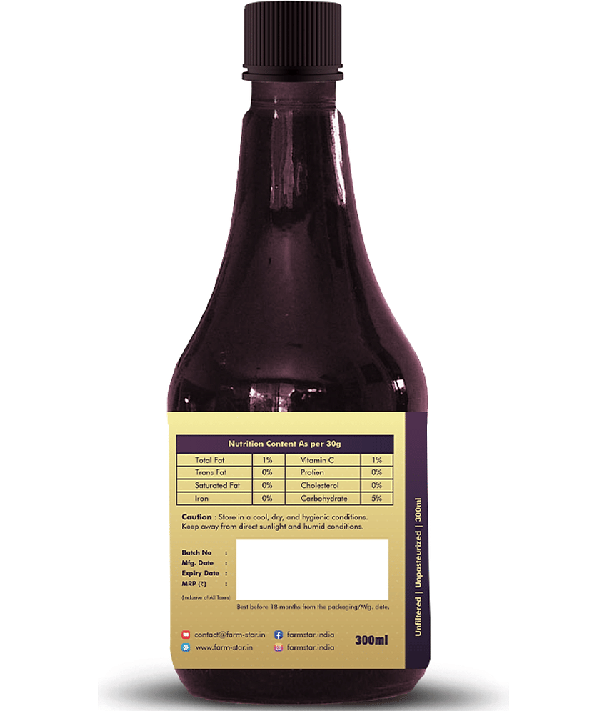 Farm Star Java Plum Cider Vinegar Jamun Vinegar Fermented 300 ml