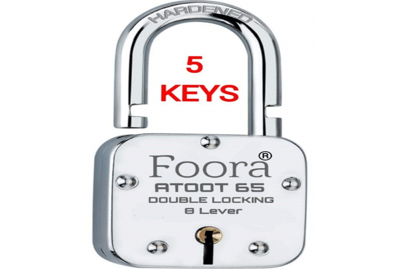 Foora ATOOT_65 Double Locking 65mm Steel Lock with 5 Keys Hardened Shackle & 8 Lever