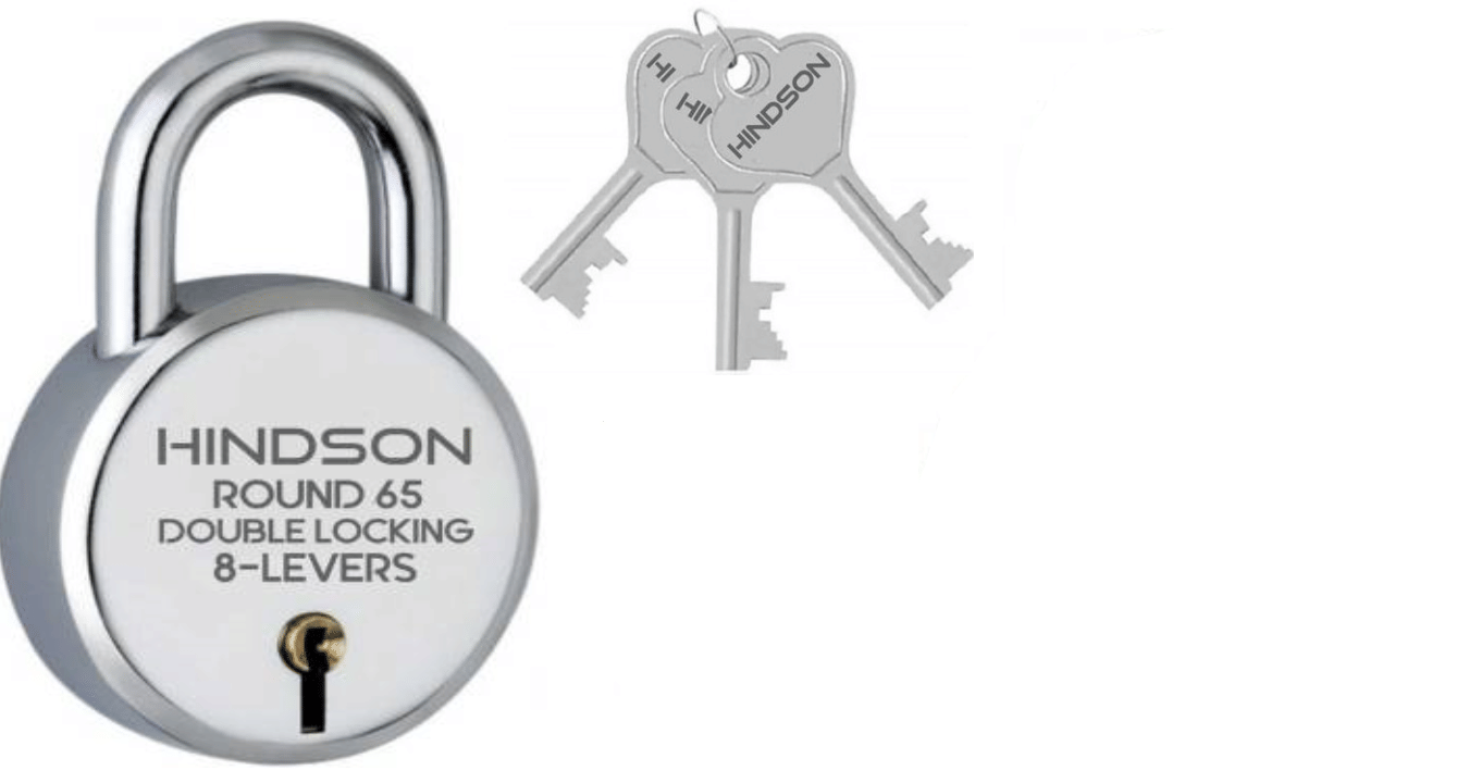 HINDSON- Tools Hardware Door Lock Round 65mm with 3 Key,  Steel Double Locking, 8 Lever Padlock for Door, Gate, Shutter, Home Silver Finish