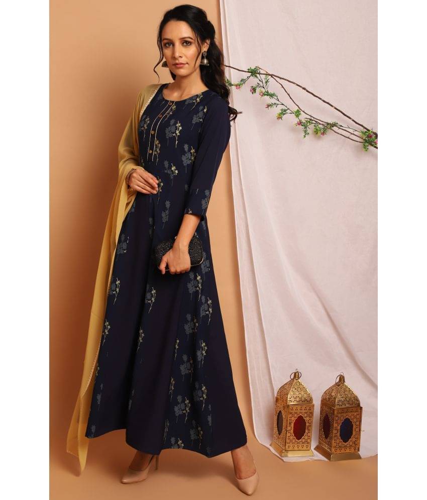 Janasya - Navy Crepe Women's Flared Kurti Janasya - Navy Crepe Women's Flared Kurti