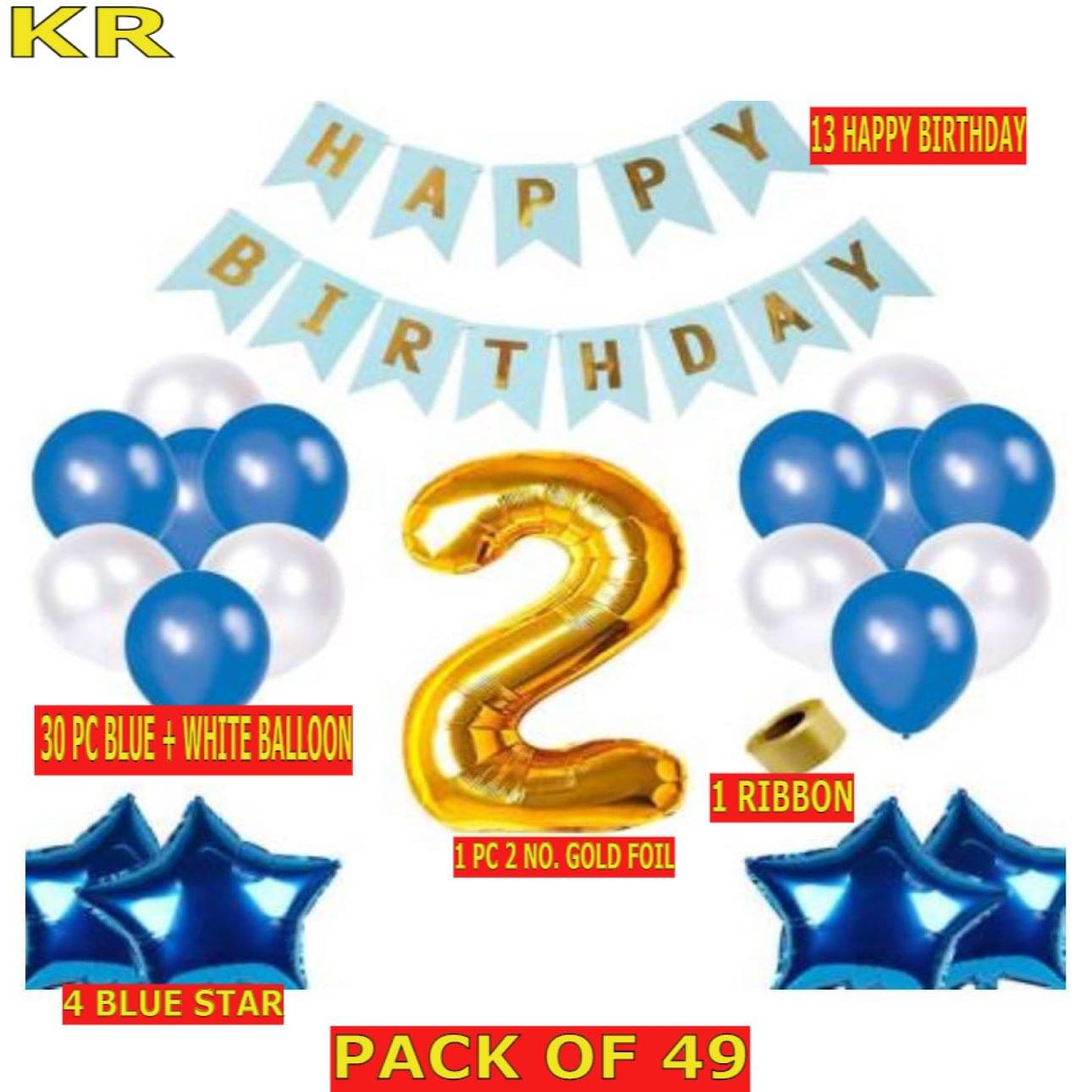     			KR Second/2nd Happy Birthday Banner Combo/Kit Pack For Party Decorations (Pack Of 49) Blue  (Set of 49)