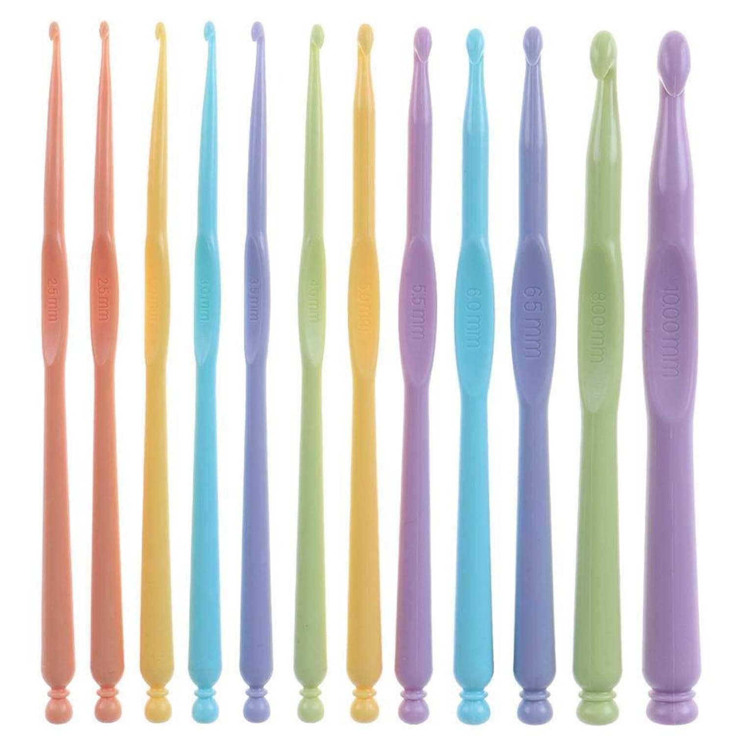 Pindia 12 Pcs Multicolor Plastic Crochet Knitting Needle Set for Sewing Craft Yarn (2.0 - 10.0mm)