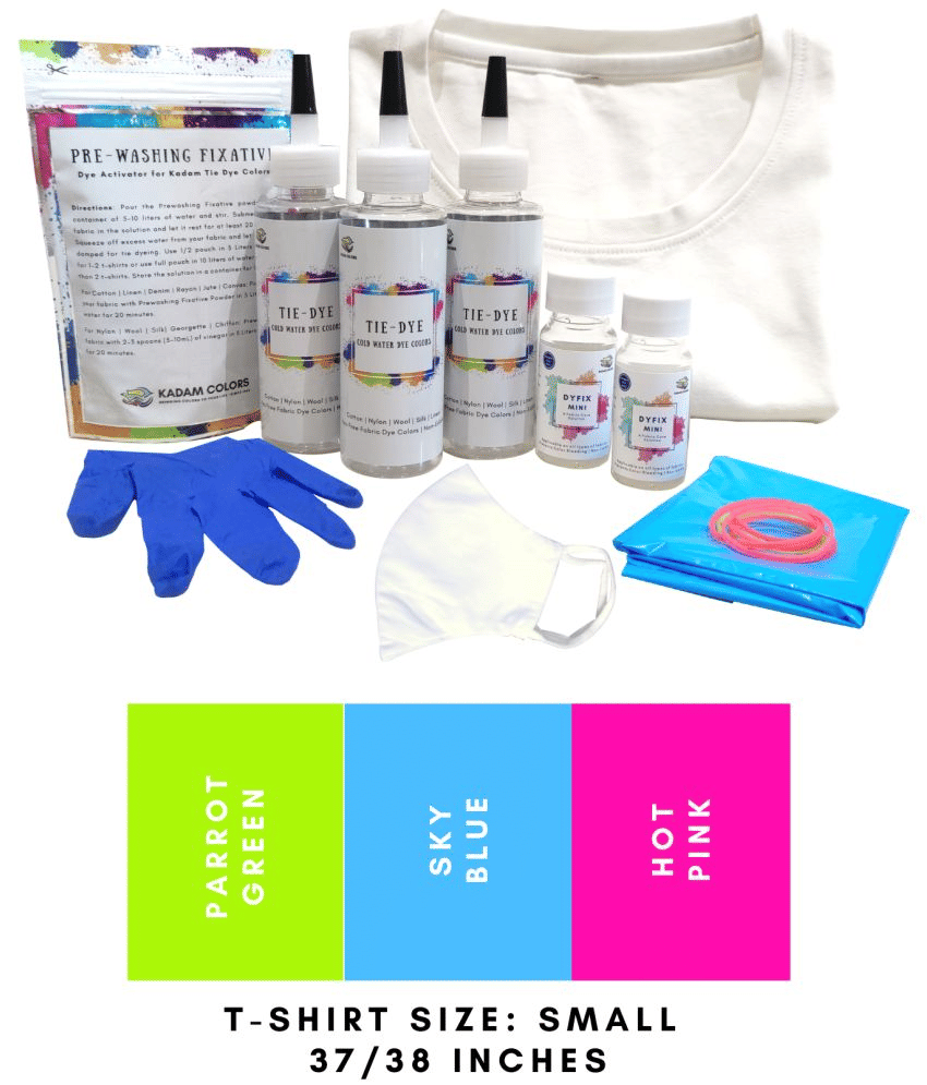    			Tie Dye Kit #3 Vibrant with Small Size White T-Shirt, 100% Cotton Unisex, 180 GSM T-Shirt, Dye Activator and Color Fixative Included, Cold Fabric Dyeing