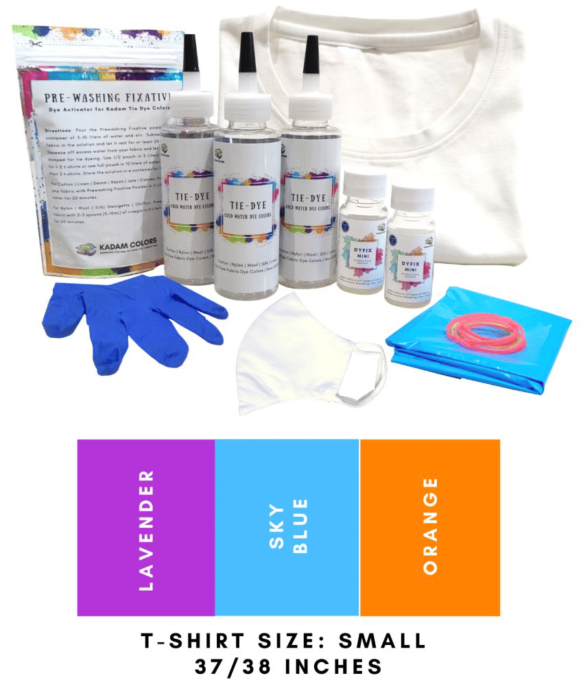    			Tie Dye Kit #4 Dusk with Small Size White T-Shirt, 100% Cotton Unisex, 180 GSM T-Shirt, Dye Activator and Color Fixative Included, Cold Fabric Dyeing