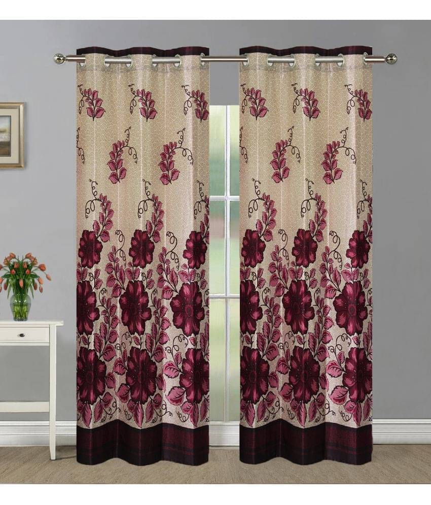     			Home Candy Set of 2 Door Semi-Transparent Eyelet Polyester Maroon Curtains ( 213 x 120 cm )
