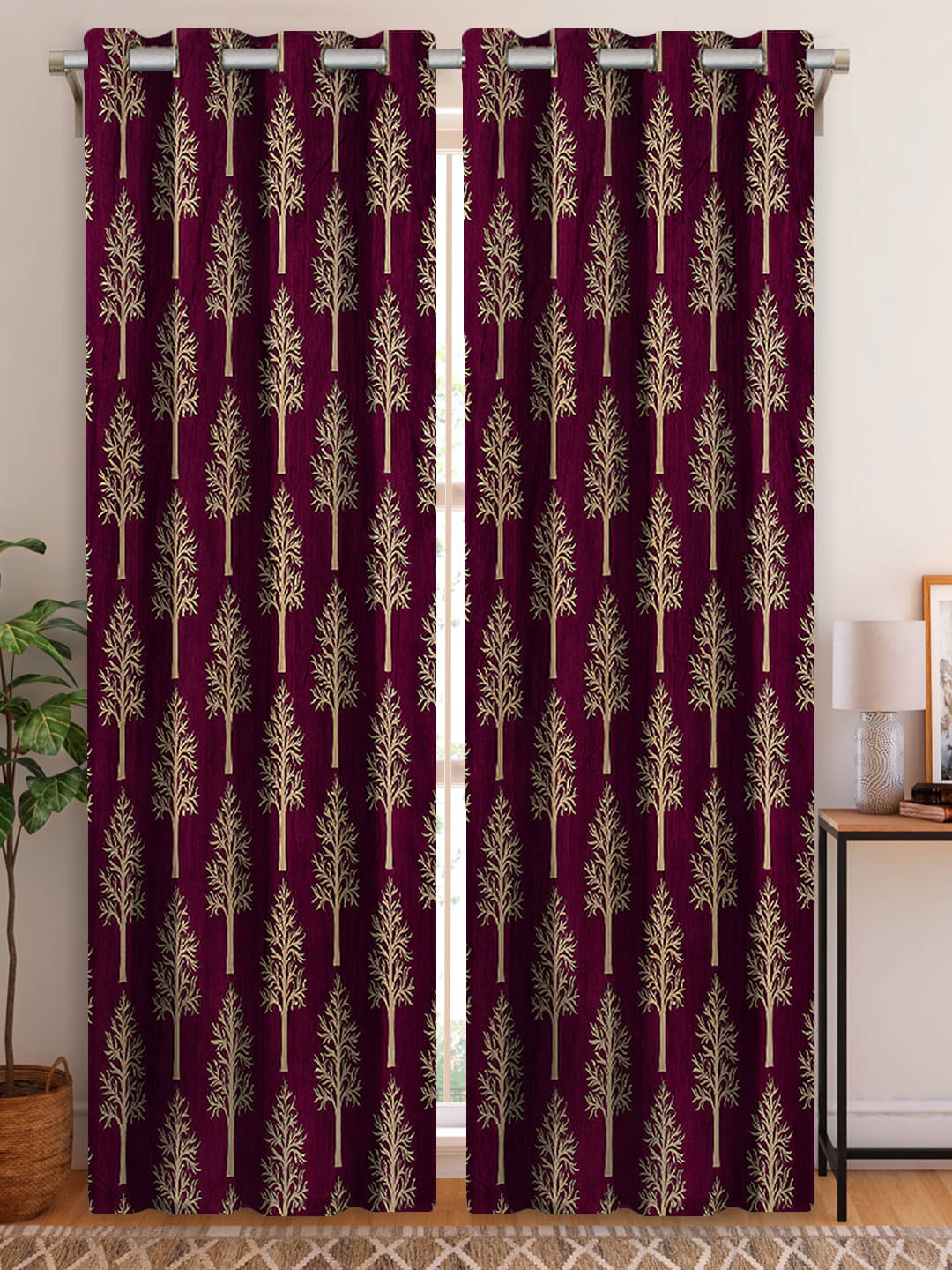 Home Candy Set of 2 Door Semi-Transparent Eyelet Polyester Wine Curtains ( 213 x 120 cm ) Home Candy Set of 2 Door Semi-Transparent Eyelet Polyester Wine Curtains ( 213 x 120 cm )