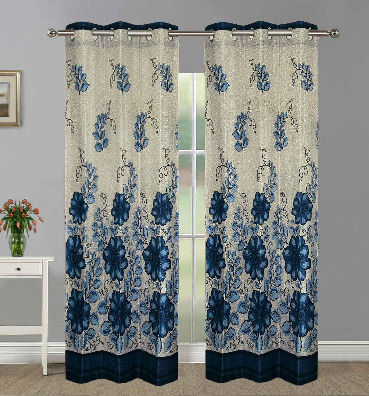 Home Candy Set of 2 Door Semi-Transparent Eyelet Polyester Blue Curtains ( 213 x 120 cm )