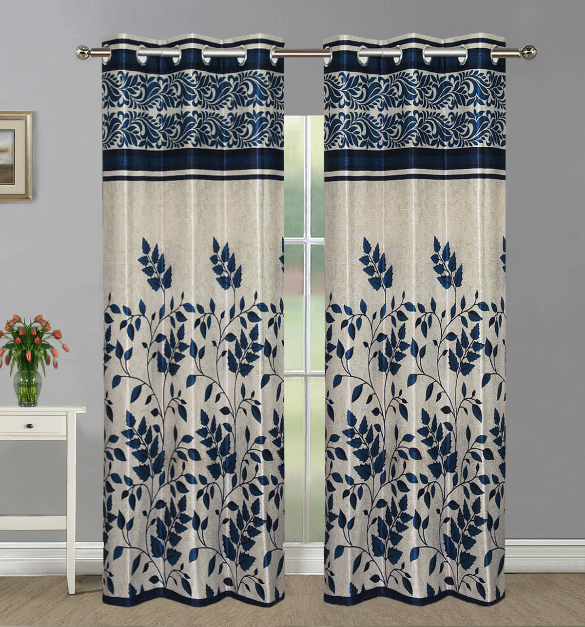     			Home Candy Set of 2 Door Semi-Transparent Eyelet Polyester Blue Curtains ( 213 x 120 cm )