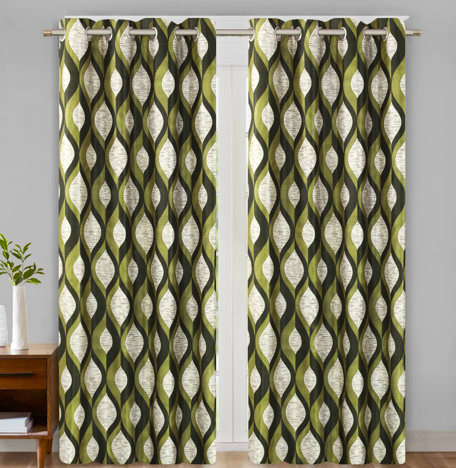 Home Candy Set of 2 Door Semi-Transparent Eyelet Polyester Green Curtains ( 213 x 120 cm ) Home Candy Set of 2 Door Semi-Transparent Eyelet Polyester Green Curtains ( 213 x 120 cm )