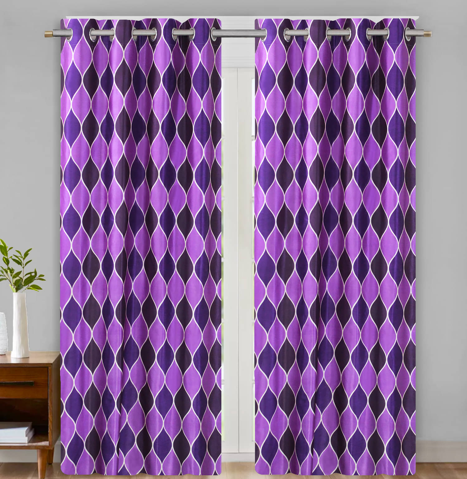     			Home Candy Set of 2 Door Semi-Transparent Eyelet Polyester Purple Curtains ( 213 x 120 cm )