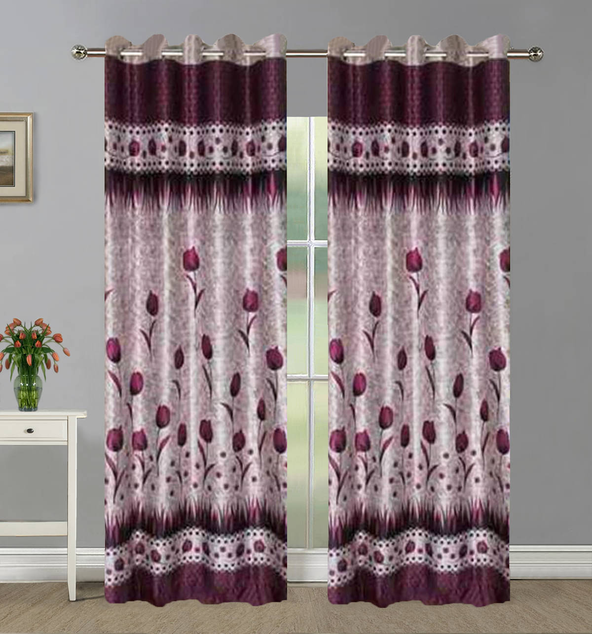 Home Candy Set of 2 Door Semi-Transparent Eyelet Polyester Multi Color Curtains ( 213 x 120 cm ) Home Candy Set of 2 Door Semi-Transparent Eyelet Polyester Multi Color Curtains ( 213 x 120 cm )