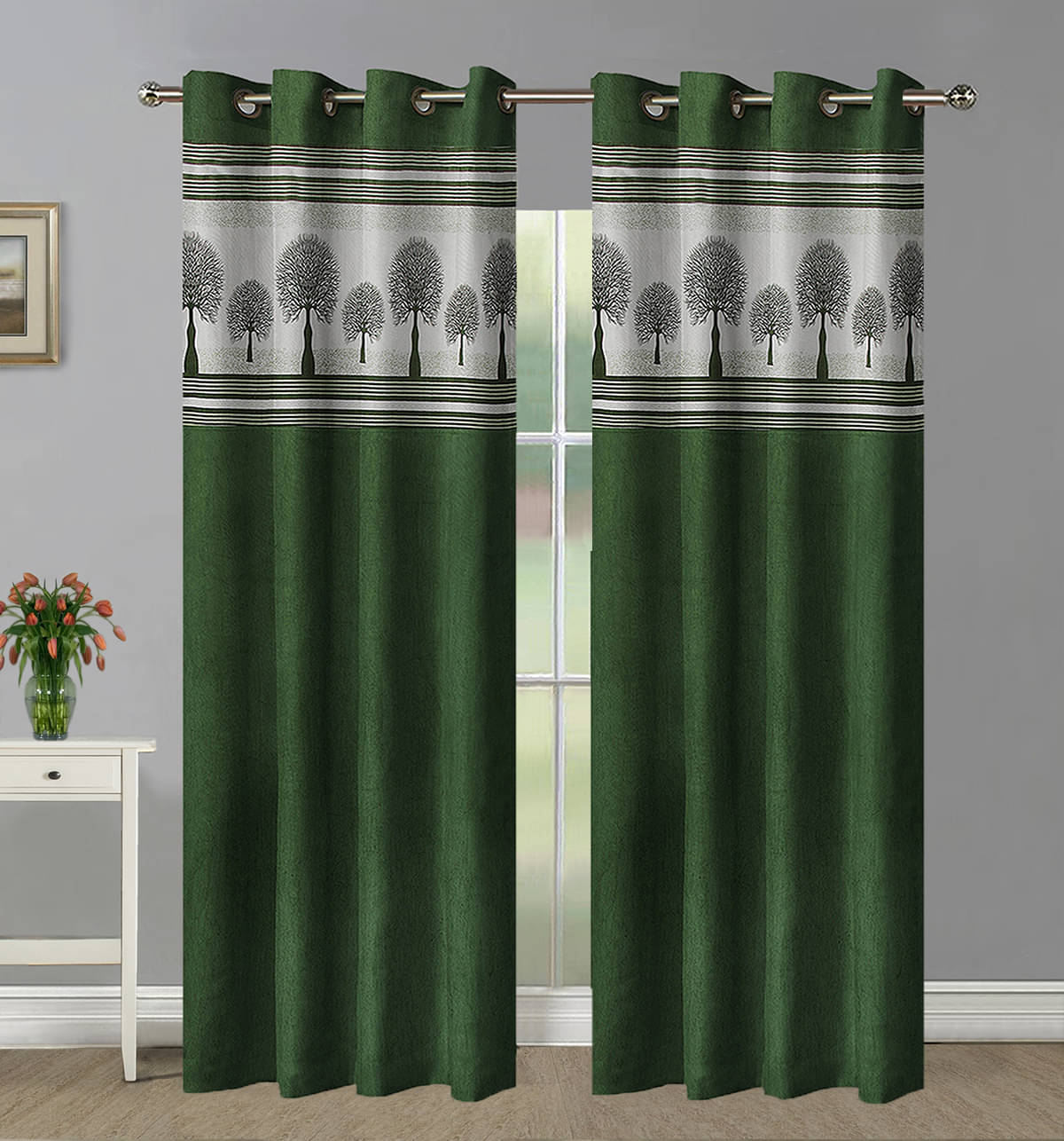    			Home Candy Set of 2 Door Semi-Transparent Eyelet Polyester Green Curtains ( 213 x 120 cm )