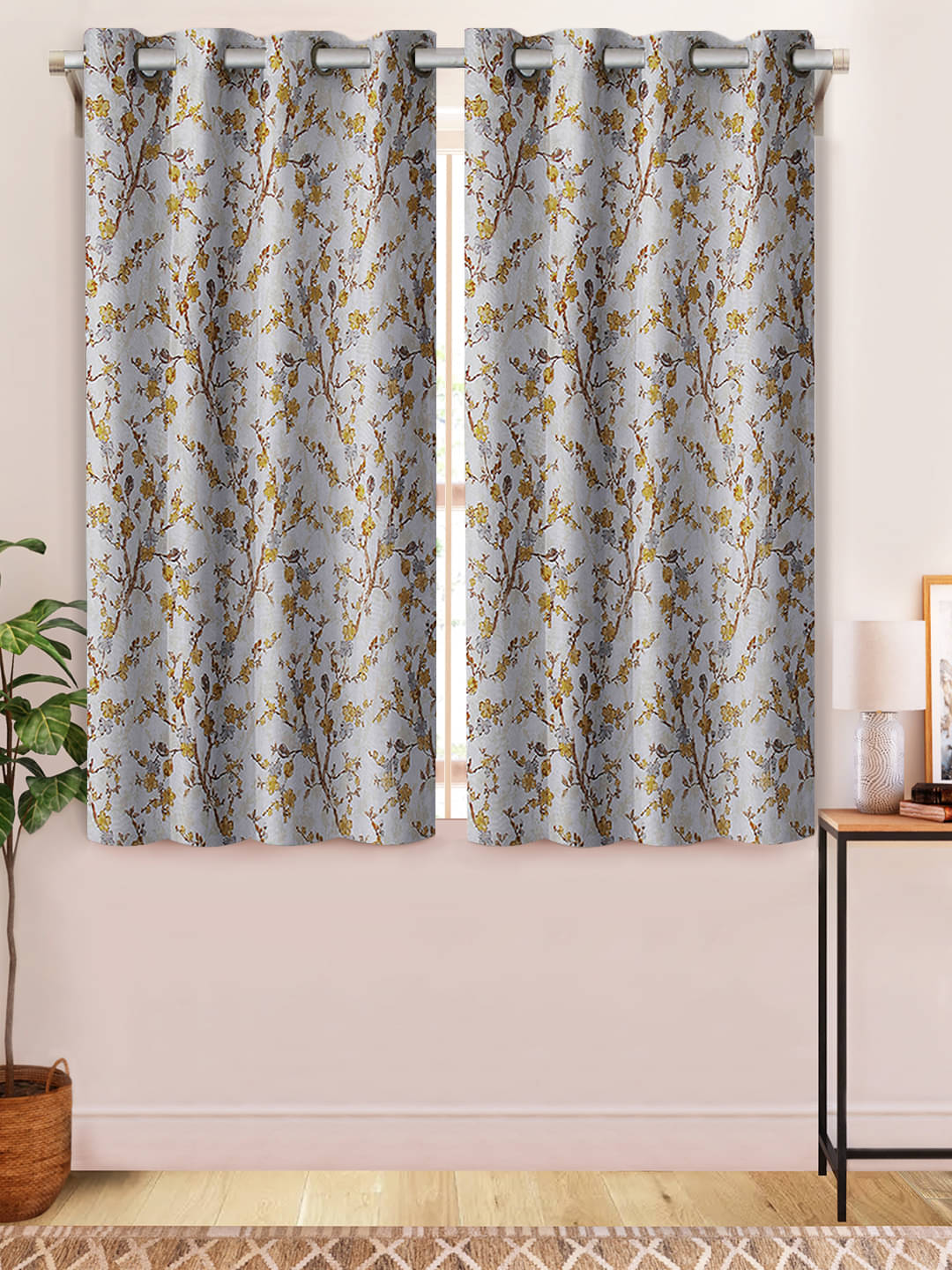     			Home Candy Set of 2 Window Semi-Transparent Eyelet Polyester Mustard Curtains ( 152 x 120 cm )