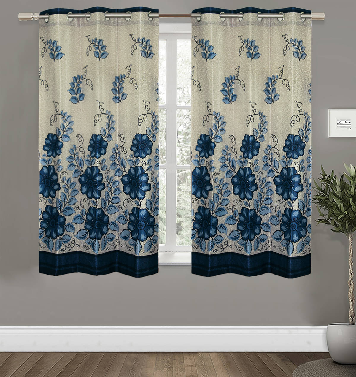     			Home Candy Set of 2 Window Semi-Transparent Eyelet Polyester Blue Curtains ( 152 x 120 cm )