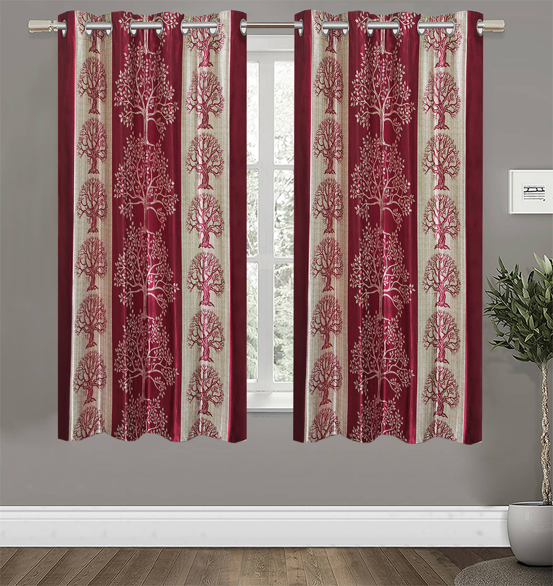     			Home Candy Set of 2 Window Semi-Transparent Eyelet Polyester Maroon Curtains ( 152 x 120 cm )