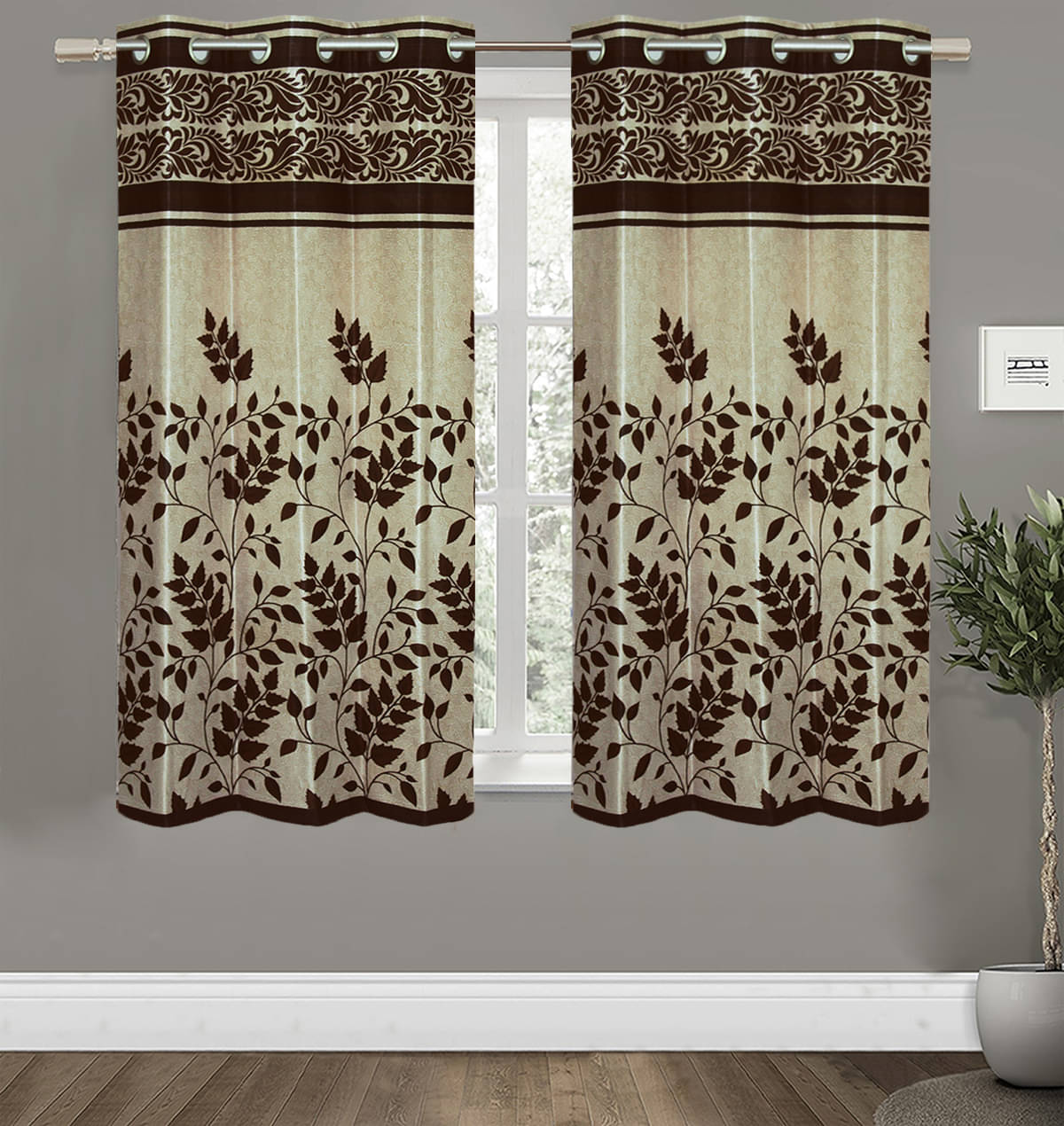 Home Candy Set of 2 Window Semi-Transparent Eyelet Polyester Brown Curtains ( 152 x 120 cm ) Home Candy Set of 2 Window Semi-Transparent Eyelet Polyester Brown Curtains ( 152 x 120 cm )