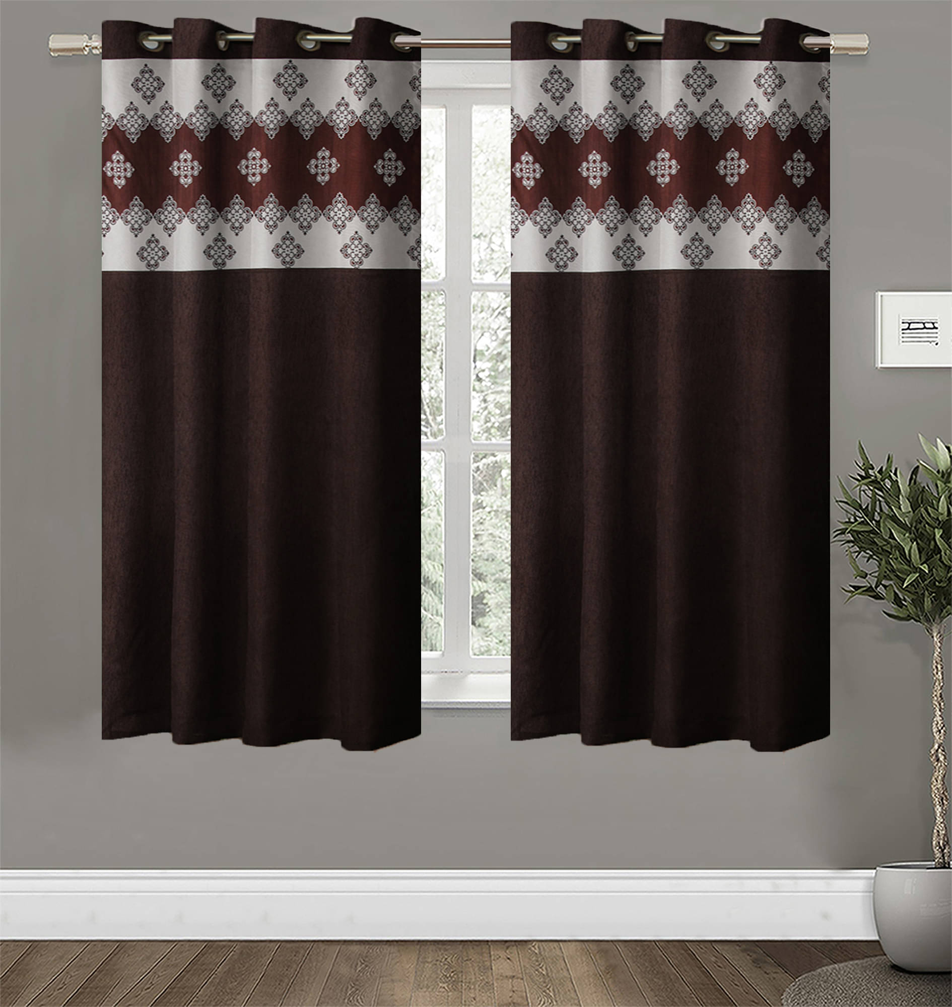 Home Candy Set of 2 Window Semi-Transparent Eyelet Polyester Brown Curtains ( 152 x 120 cm ) Home Candy Set of 2 Window Semi-Transparent Eyelet Polyester Brown Curtains ( 152 x 120 cm )