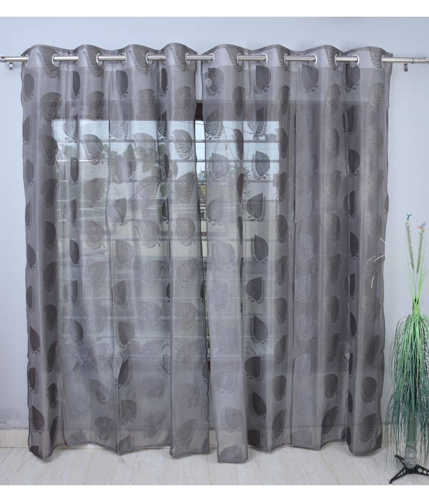 Homefab India Floral Transparent Eyelet Window Curtain 5ft (Pack of 2) - Grey