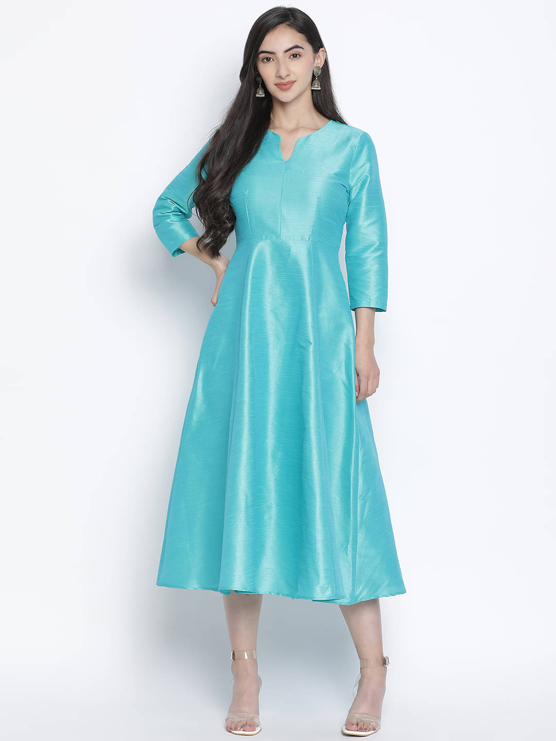 Oxolloxo Polyester Turquoise A- line Dress - Oxolloxo Polyester Turquoise A- line Dress -