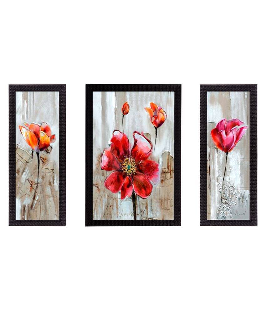     			eCraftIndia Set of 3 Floral Theme Satin Matt Texture UV Art Painting