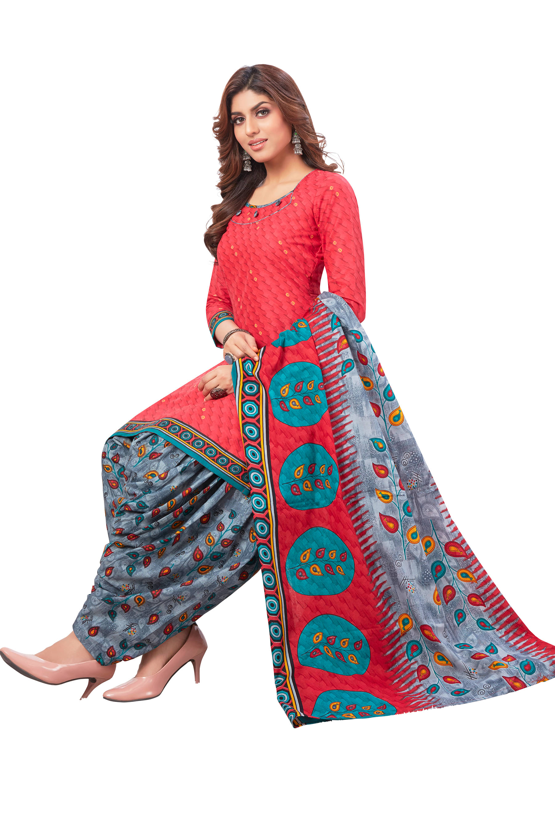 SIMMU Red Cotton Unstitched Dress Material - Single     			SIMMU Red Cotton Unstitched Dress Material - Single