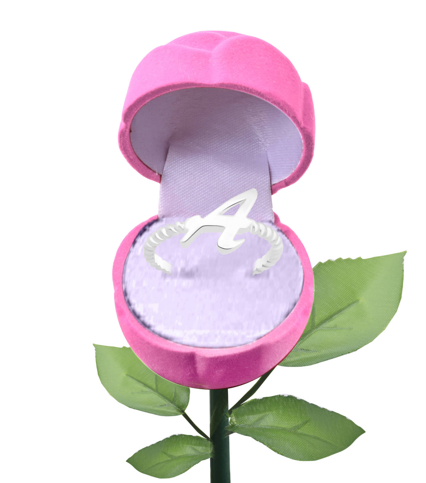 Vighnaharta Stylish "A" Alphabet Rhodium Plated Alloy Ring with pink Rose Box Vighnaharta Stylish "A" Alphabet Rhodium Plated Alloy Ring with pink Rose Box