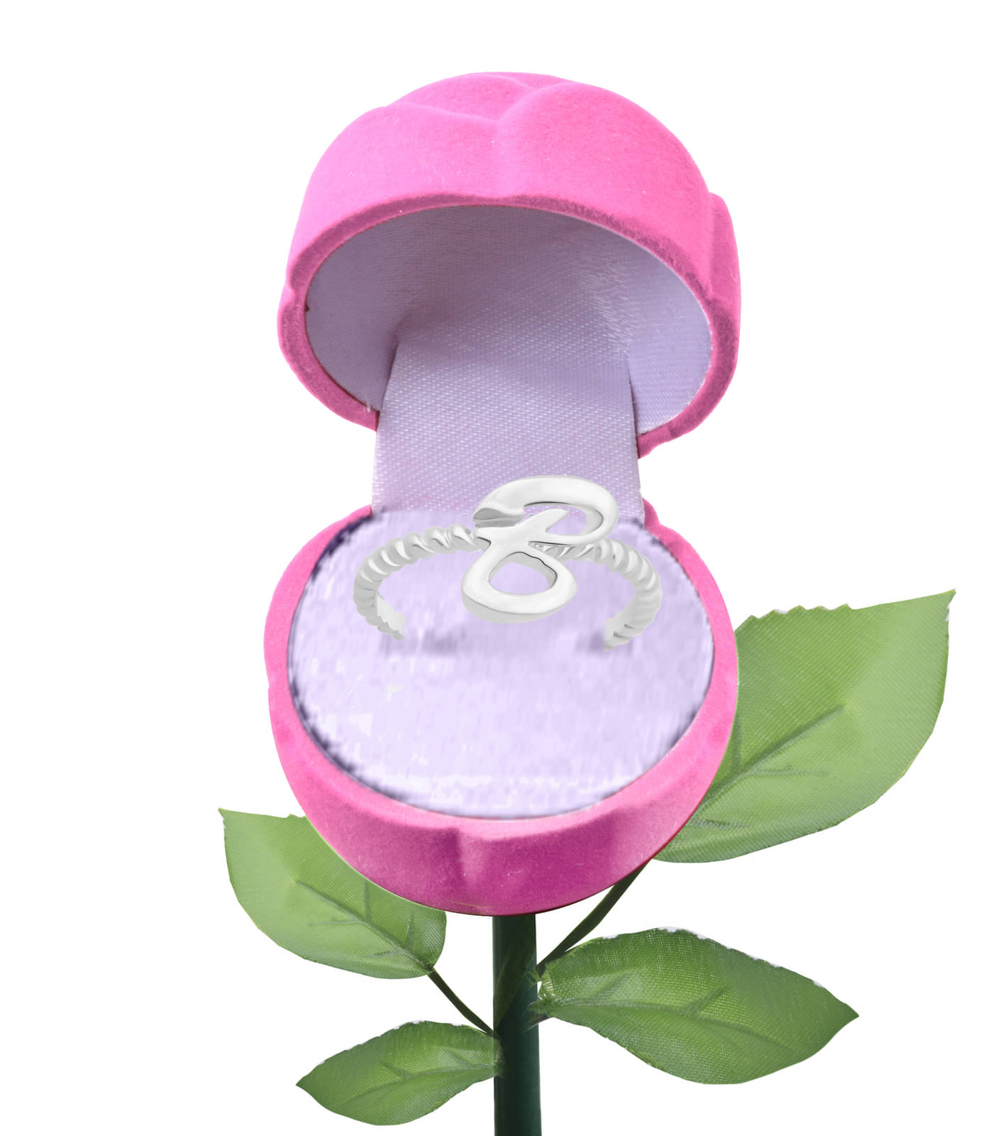 Vighnaharta Stylish "B" Alphabet Rhodium Plated Alloy Ring with pink Rose box Vighnaharta Stylish "B" Alphabet Rhodium Plated Alloy Ring with pink Rose box