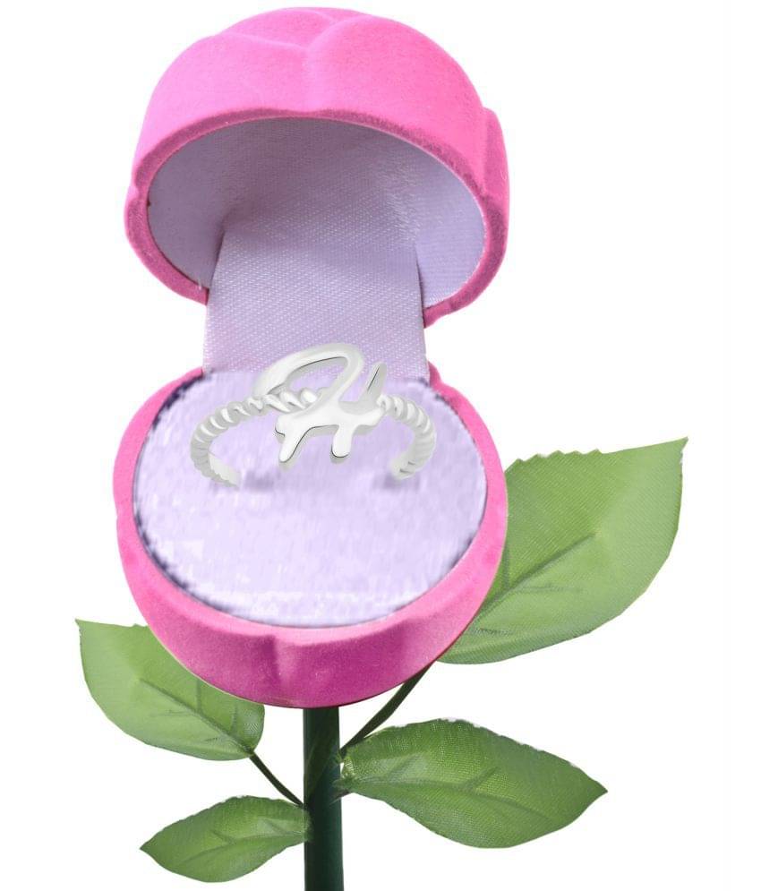     			Vighnaharta Stylish "H" Alphabet Rhodium Plated Alloy Ring with pink rose box