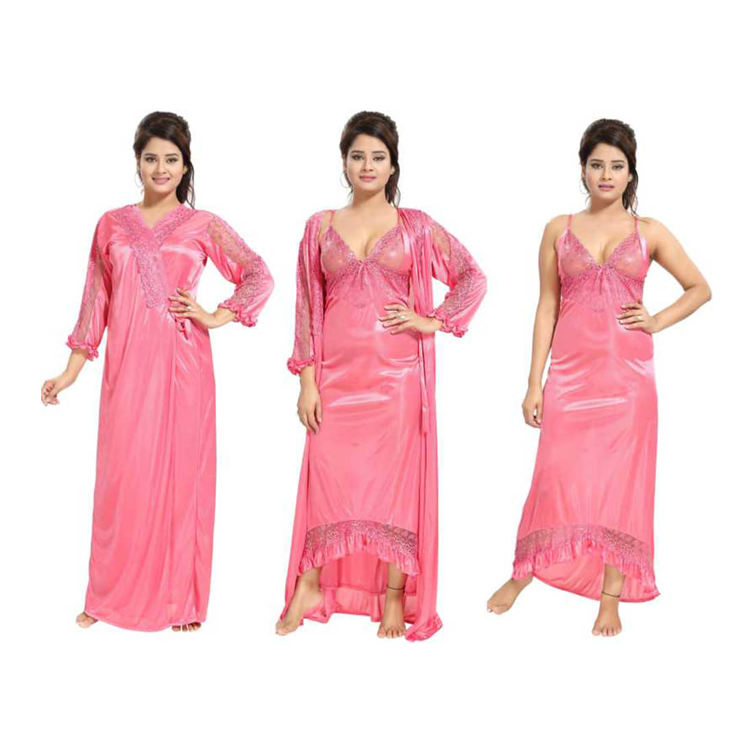 Gutthi Satin Nighty & Night Gowns - Peach Pack of 2 - Nightwear & Loungewear | Buy online on ZillyBuy