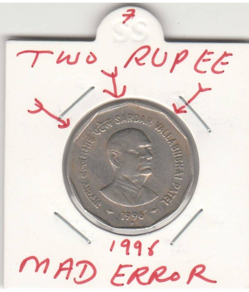     			NUMISMATTECLY  RARE AND COLLECTIBLE COMMOMORATIVE C01N -TWO RUP.EE,SARDAR  VALLABHBHAI PATEL- WITH  MAD  ERROR .YEAR.1996,COPPER NICKLE-IN EXTRA FINE CONDITION HIGHLY COLLECTIBLE,